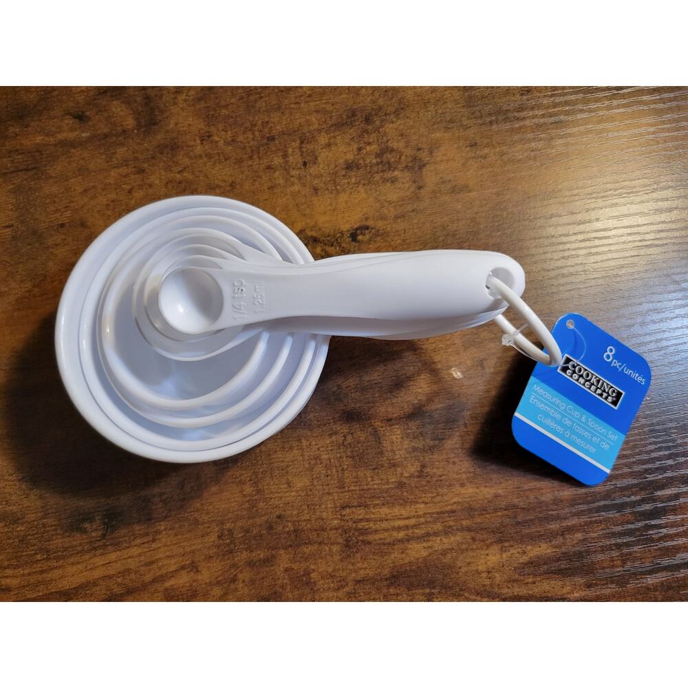 New Cooking Concepts Set Of 8 White Nesting Measuring Cups & Spoons